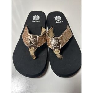 Yellow Box Women's 6.5 Bling Sandal Gold Sequins Flip Flops Thongs